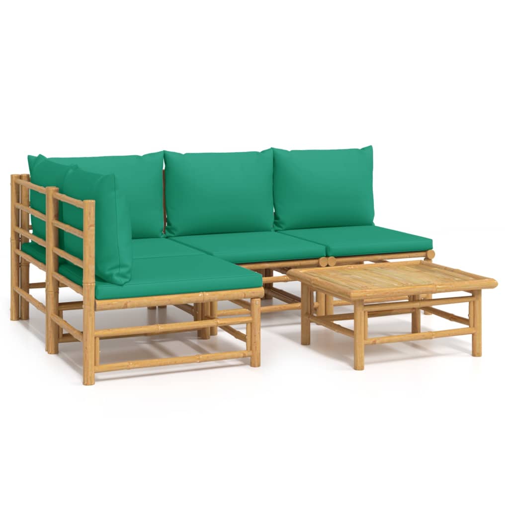 vidaXL 5-tlg. Garten-Lounge-Set mit Grünen Kissen Bambus