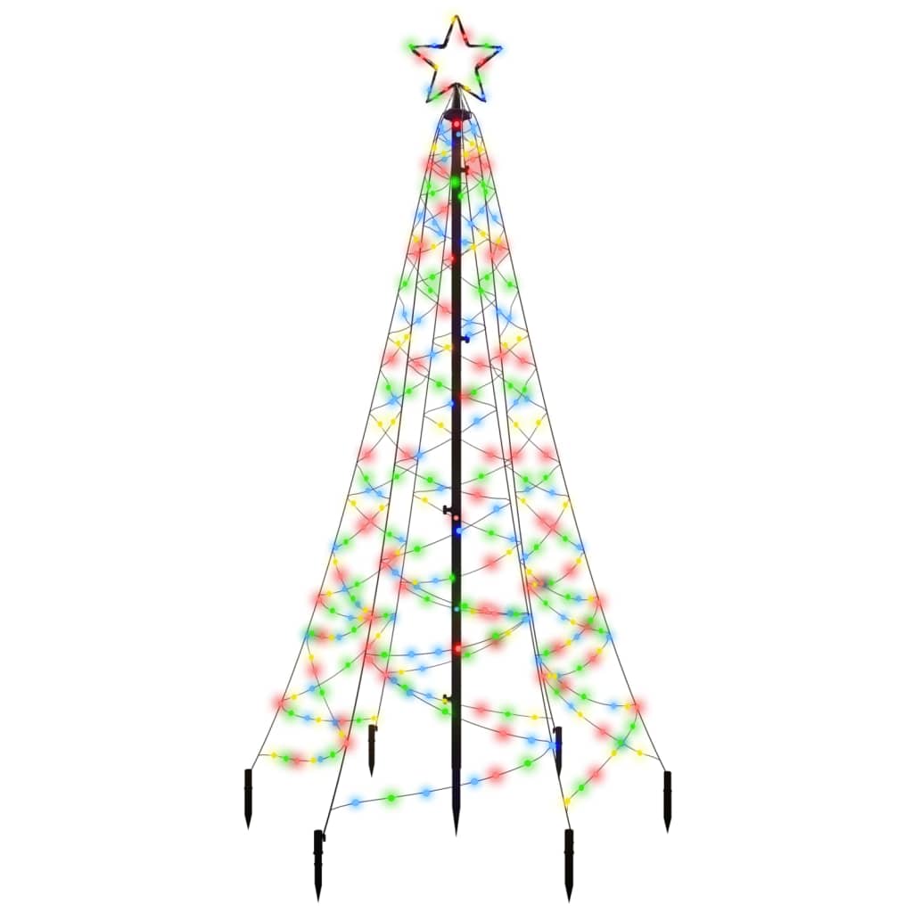 vidaXL LED-Weihnachtsbaum mit Erdnägeln Mehrfarbig 200 LEDs 180 cm