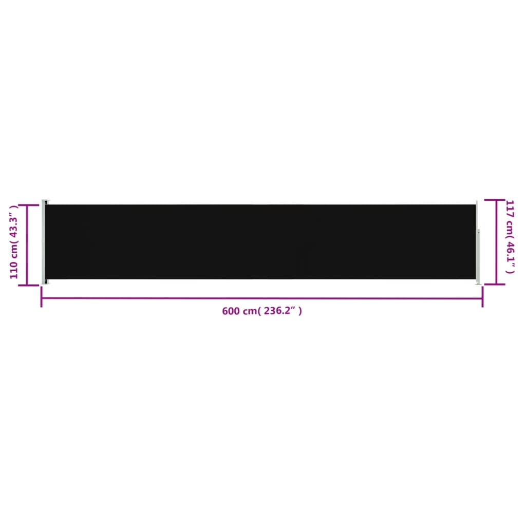 vidaXL Seitenmarkise Ausziehbar 117x600 cm Schwarz