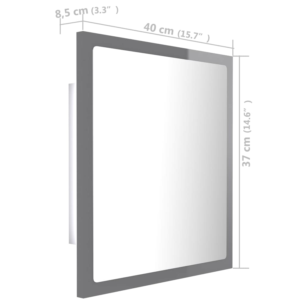 vidaXL LED-Badspiegel Hochglanz-Grau 40x8,5x37 cm Acryl