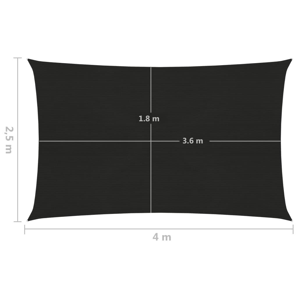 vidaXL Sonnensegel 160 g/m² Schwarz 2,5x4 m HDPE