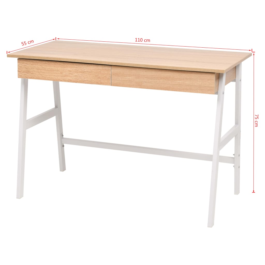 vidaXL Schreibtisch 110x55x75 cm Eichenbraun und Weiß