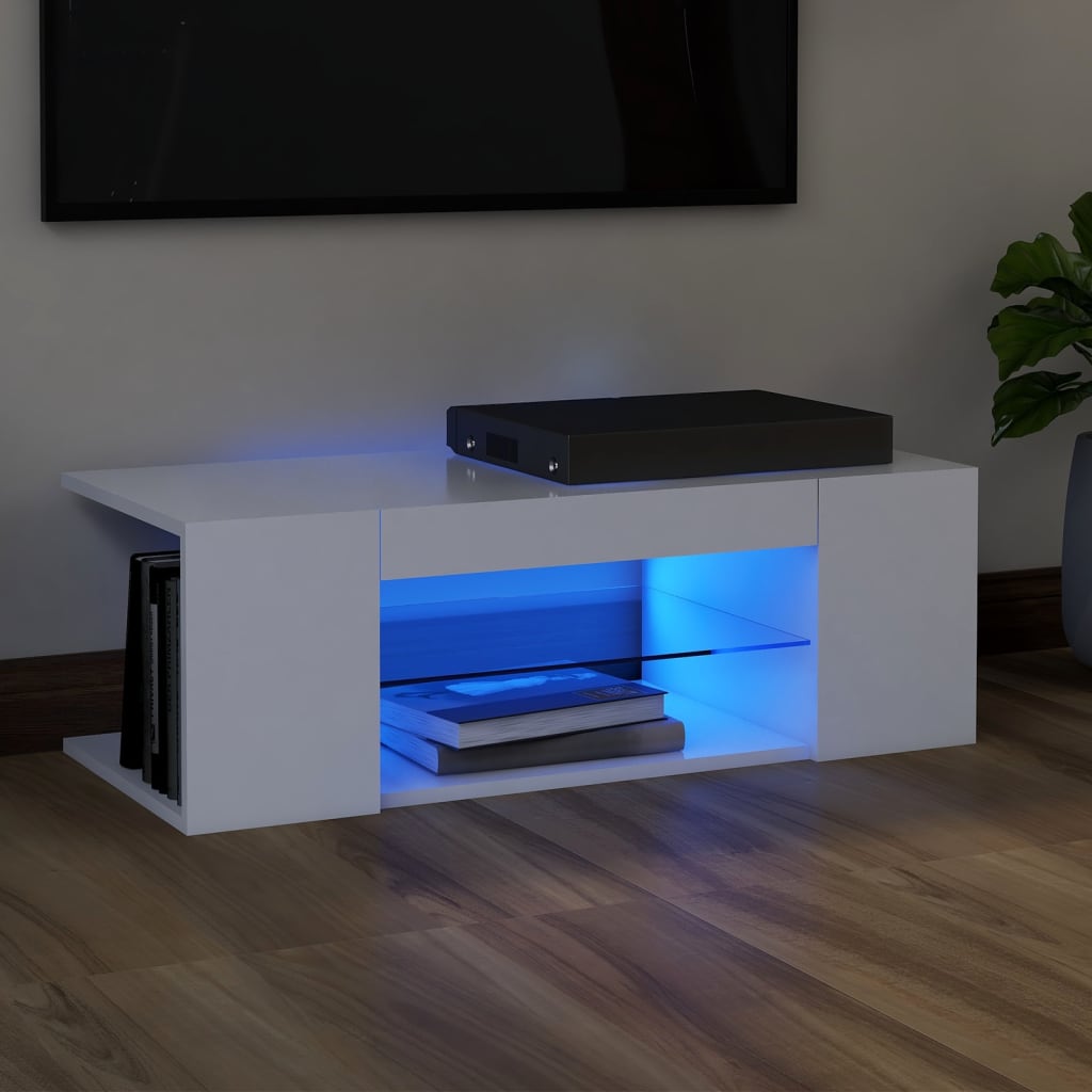 vidaXL TV-Schrank mit LED-Leuchten Weiß 90x39x30 cm