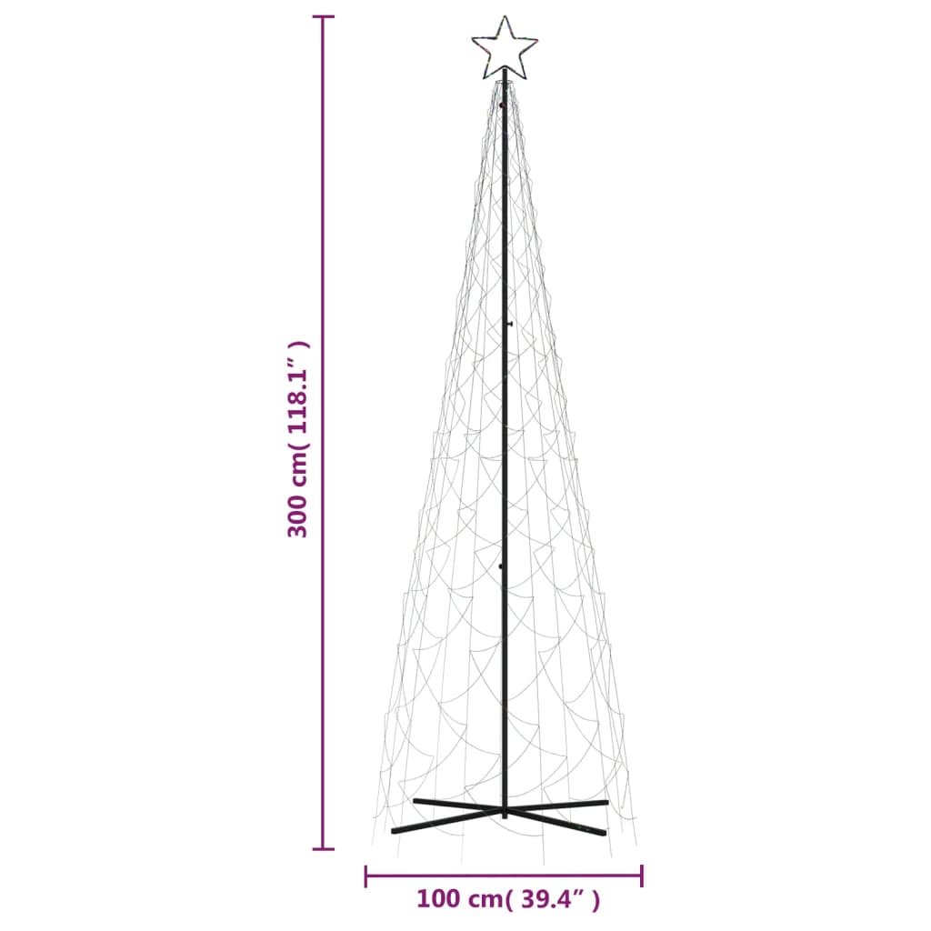 vidaXL LED-Weihnachtsbaum Kegelform Mehrfarbig 500 LEDs 100x300 cm