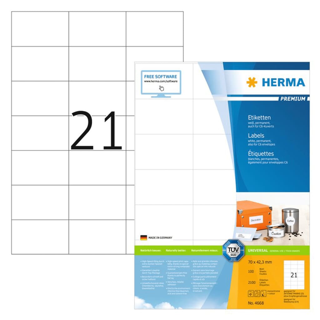 HERMA Etiketten PREMIUM Permanent Haftend A4 70x42,3 mm 100 