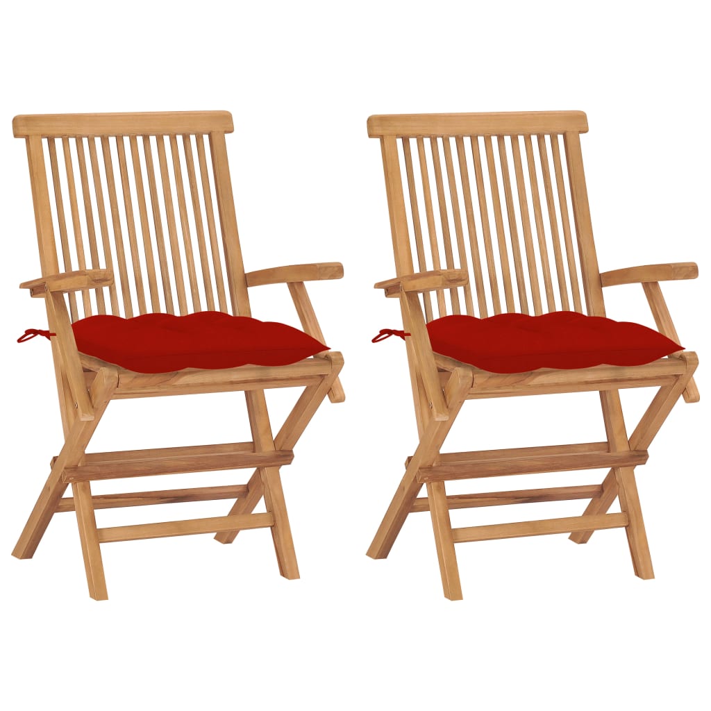 vidaXL Gartenstühle mit Roten Kissen 2 Stk. Massivholz Teak