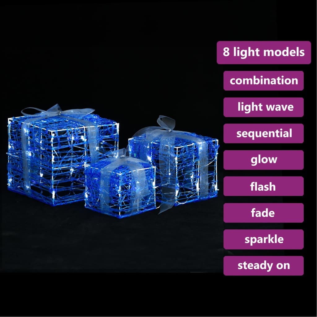 vidaXL LED-Geschenkboxen 3 Stk. Weihnachtsdekoration Kaltweiß