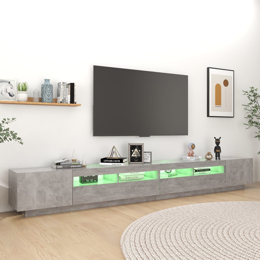 vidaXL TV-Schrank mit LED-Leuchten Betongrau 300x35x40 cm