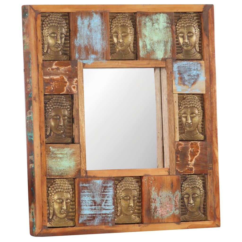 vidaXL Spiegel mit Buddha-Verzierung 50x50 cm Recyceltes Massivholz