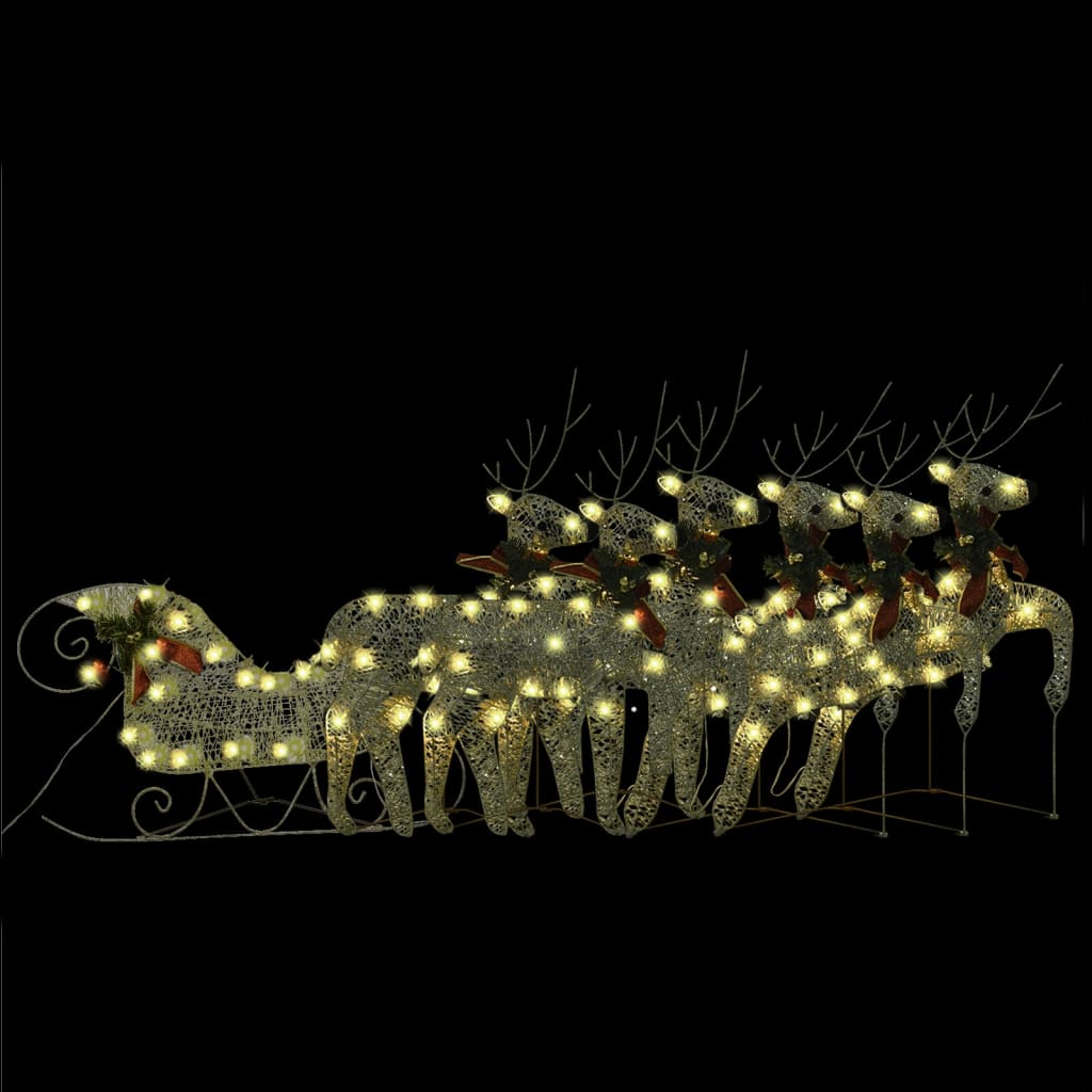 vidaXL Rentier mit Schlitten Weihnachtsdekoration 140 LEDs Golden