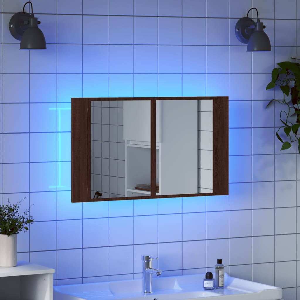 vidaXL LED-Spiegelschrank Braun Eichen-Optik 80x12x45 cm Acryl