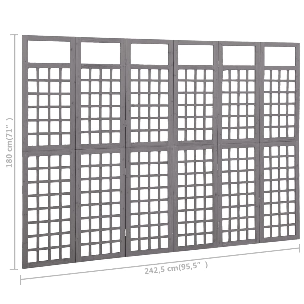 vidaXL Spalier/Paravent 6-teilig Massivholz Tanne Grau 242,5x180 cm